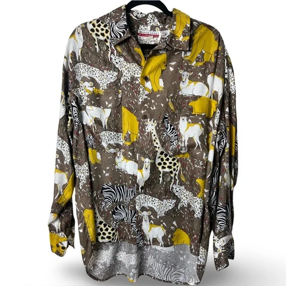 Wilkes Sport by Wilkes Bashford Men's Safari Animal Print Button-Up Shirt Sz 5 - Picture 1 of 8